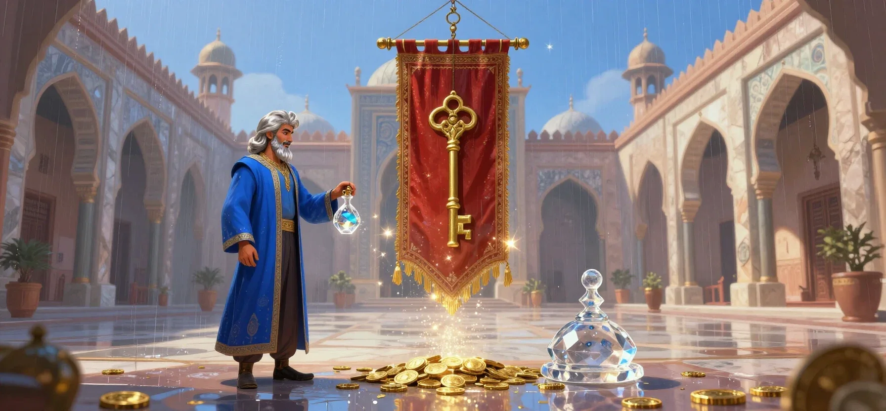A glowing key and crystal seal representing Vaycasino registration